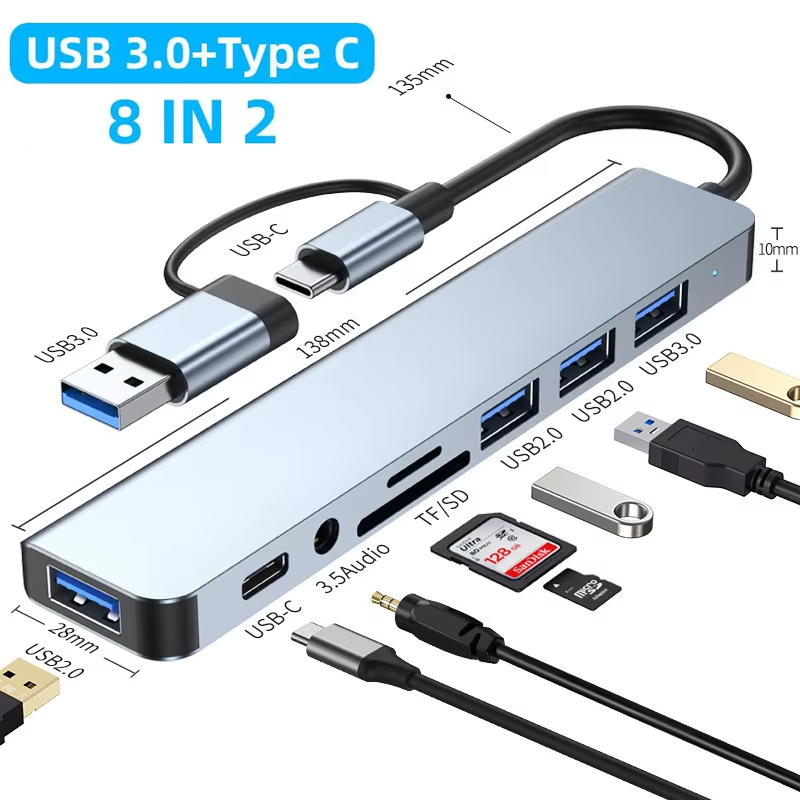 Microsd Card Tablet - 8 in 2 USB +Type C